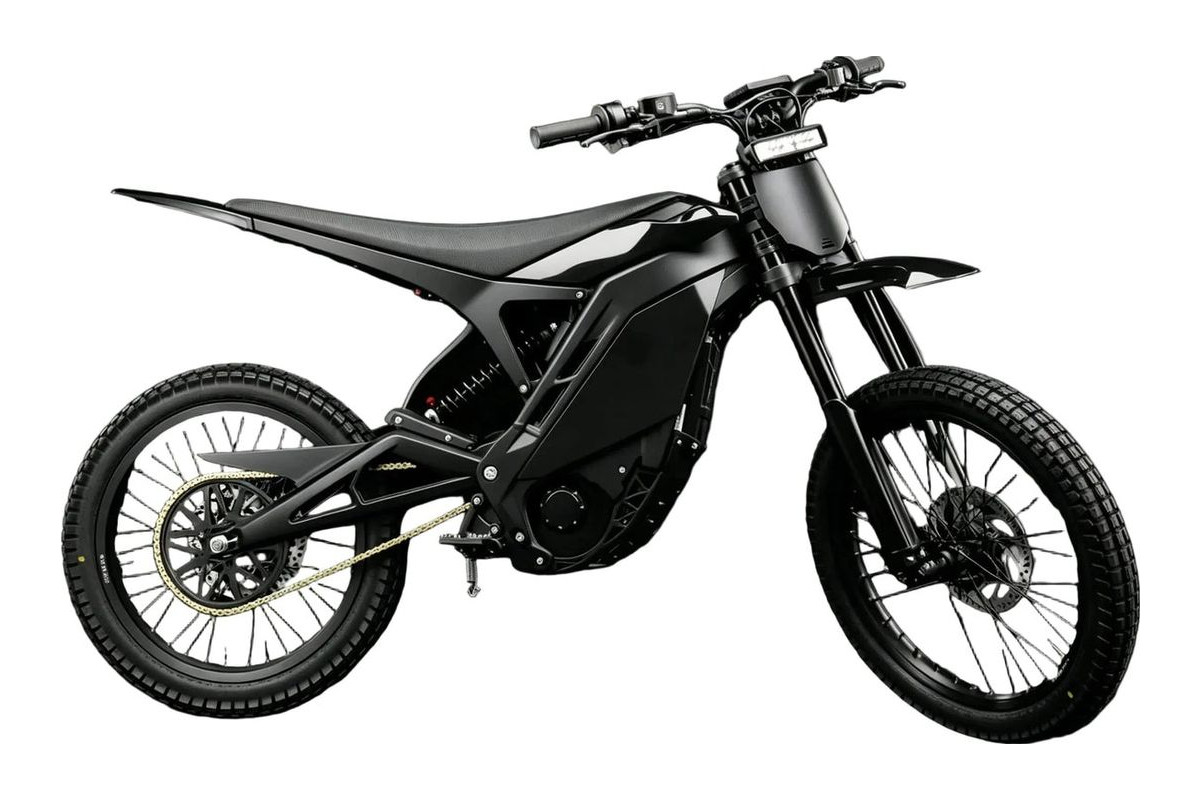 E-Ride Pro 4.0 electric dirt bike in black, right-side studio profile on a white background