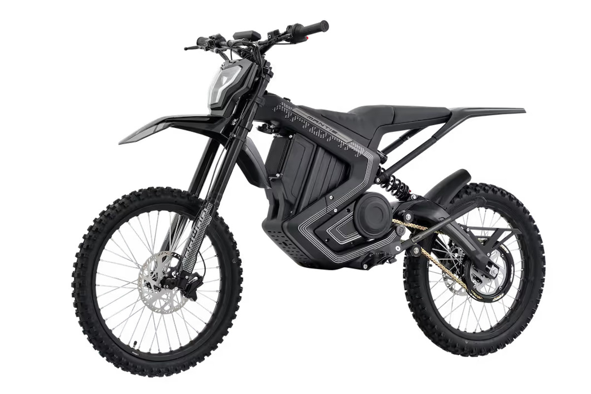 Rawrr 72V Mantis front three-quarter studio view showing the inverted fork, front disc and handlebars
