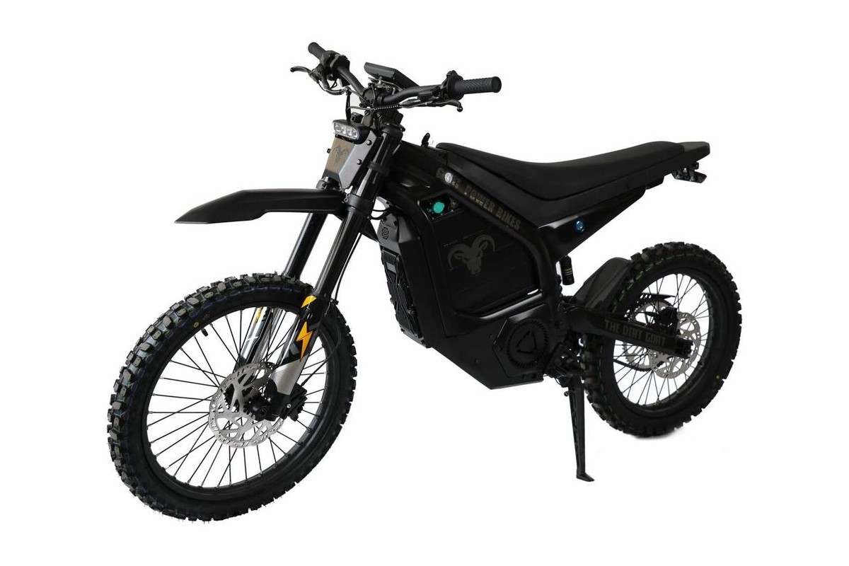 GOAT Dirt Goat 96V electric dirt bike in black, right-side studio profile on a white background