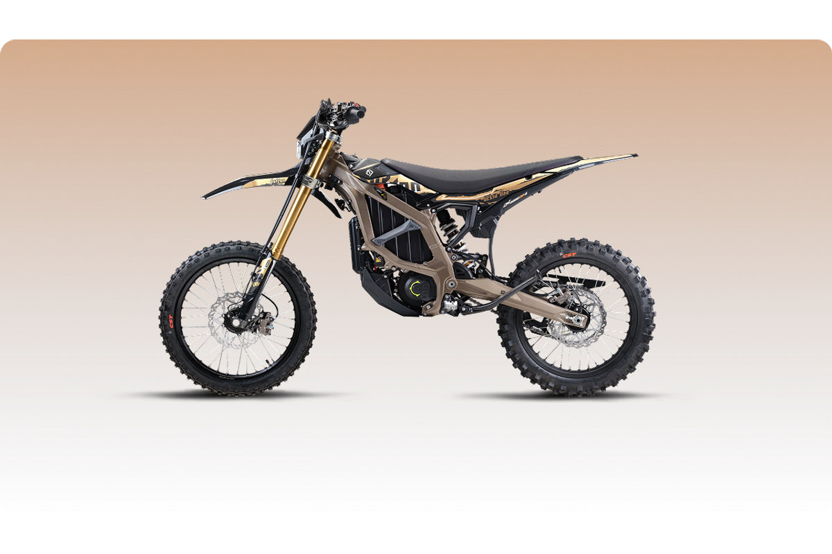 2026 Sur-Ron Ultra Bee X HP in desert brown, side profile studio view
