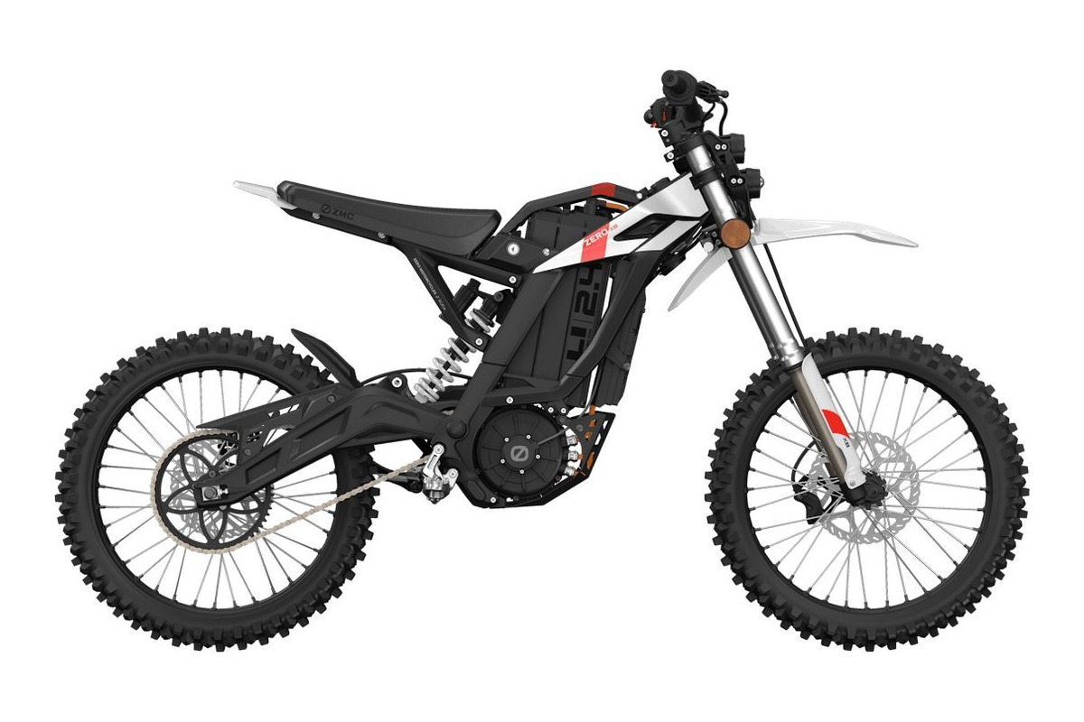 2026 Zero XB electric dirt bike in black and white, right-side studio profile on a white background